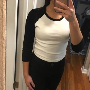 Black and White Quarter Sleeve Crop Top